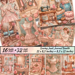 Sewing Junk Journal Bundle, viktorianisch bedruckbar, Näherin Bedruckbares Collage Blatt, Nähmaschine Kit, Ephemera ATC, Vintage Nähseiten