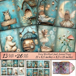 Páginas de diario basura de bosque de cuentos de hadas, kit de diario basura de bosque encantado, álbum de recortes, papel imprimible, collage digital, fantasía, bosque mágico