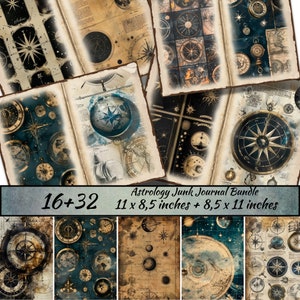 Paquete de diario basura de astrología, efímeras celestiales, efímeras antiguas, fondo de galaxia, kit de papel para álbum de recortes de astronomía, diario basura místico