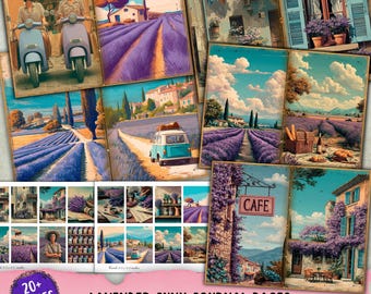 Lavender Junk Journal Pages, Rustic French Cottagecore Paper, Vintage Purple background printable, Farm Scrapbook Kit,Provence collage sheet