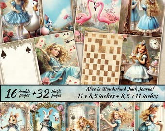Diário de Alice no País das Maravilhas, Kit de papel para o País das Maravilhas, Imprimível Alice, Fundo de conto de fadas, Álbum de recortes de fantasia, Imprimível para chá de coelho