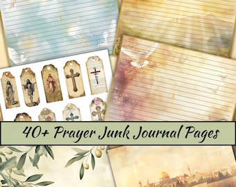 Prayer Junk Journal Pages, Christian Scrapbook Kit, Scripture, Ephemera, Devotional, Faith Cards, Bible printable paper, Collage , Notebook