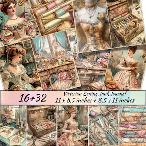 Atelier Sewing Junk Journal Bundle, Scrapbook Papier Kit, Näherin zum Ausdrucken, Nähmaschine Ephemera, viktorianisches Nähen Junk Journal Kit
