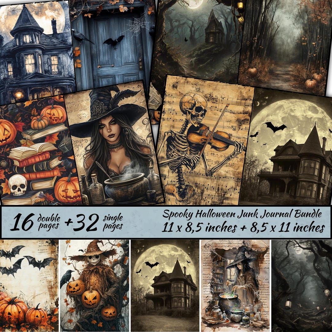 Spooky Halloween Junk Journal Bundle, Halloween Printable Kit, Ephemera ...