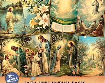 Faith Junk Journal Pages, Christian Journal, Junk Journal Kit, Printable Scrapbook Jesus Journal Supplies Divine collage sheet Bible Journal
