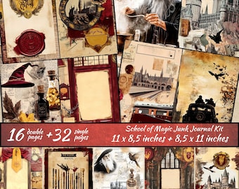 School of Magic Junk Journal Kit, Wizard Digital Collage Sheets, Magic Junk Journal kit, Wizards and Books Junk Journal Digital Ephemera