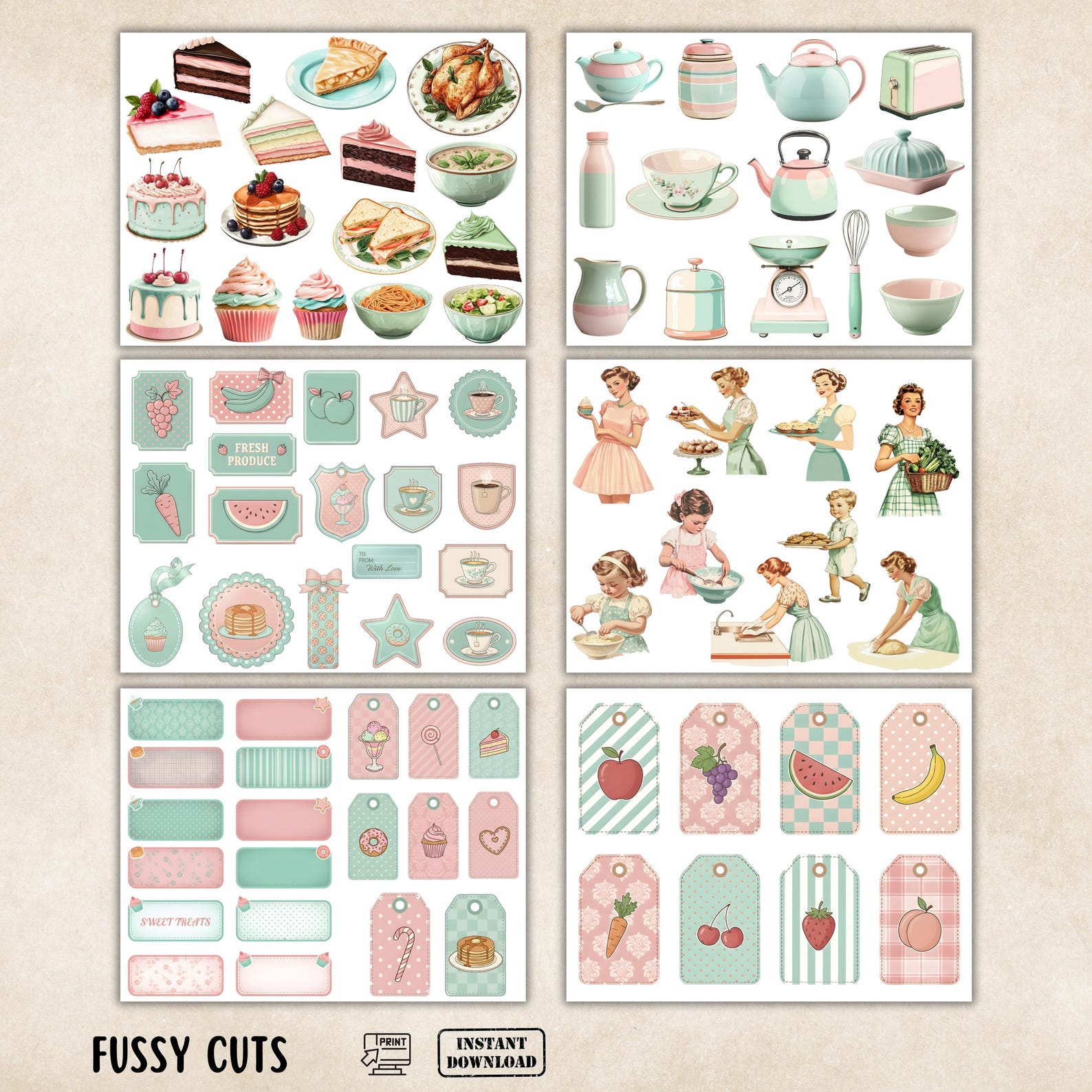 Kitchen Junk Journal Folio Kit, Fussy Cut, Vintage Recipe Scrapbook ...