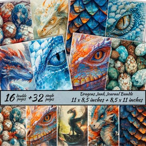 Dragons Junk Journal Bundle, dragon pages, Fantasy World Collage Printables, Digital Dragon Kit, Magic Dragon Junk Journal, Dragons Digital