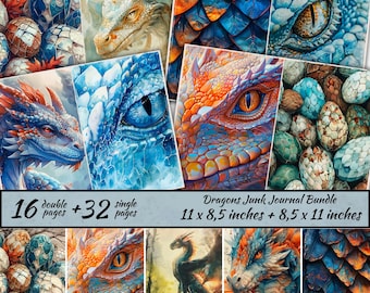 Dragons Junk Journal Bundle, dragon pages, Fantasy World Collage Printables, Digital Dragon Kit, Magic Dragon Junk Journal, Dragons Digital