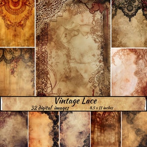 Vintage kant Junk Journal Kit, Afdrukbare antieke Lace Digitale Papers, Lace Pagina, Verontruste Achtergrond, Download Junk Journal, Scrapbooking