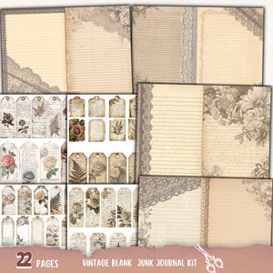 Vintage Blank Junk Journal Kit, ledger paper journal backgrounds, printable scrapbook, notebook, collage sheets