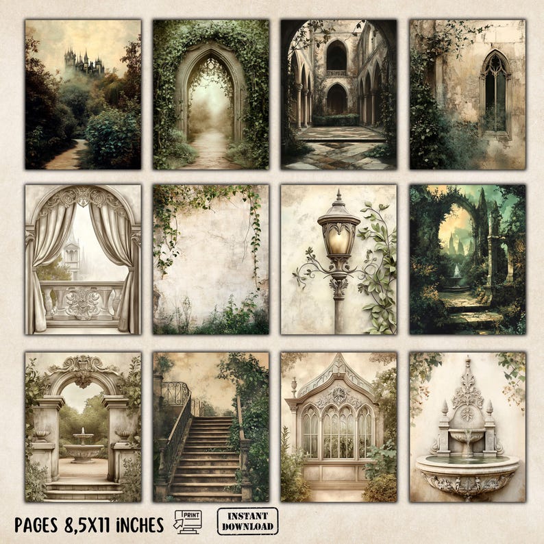 Gothic Garden Junk Journal Kit, Digital Scrapbook Pages, Printable ...