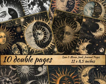 Sun & Moon Junk Journal Pages, Digital Scrapbook Paper Kit, Astronomy Collage Sheet, Mystical Star Download, Moon Sun Celestial Printable