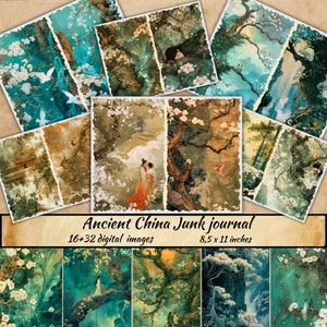 Kit diario antico cinese Junk, sfondo stampabile con fata asiatica, diario con lanterna cinese, scrapbooking, carta da parati asiatica, carte per decoupage