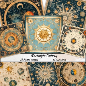Nostalgisch Galaxy Digitaal Papier, magische Hemelse achtergrond, Gotische collage blad scrapbooking kaarten ephemera Lunar Whispers Junk Journal Kit