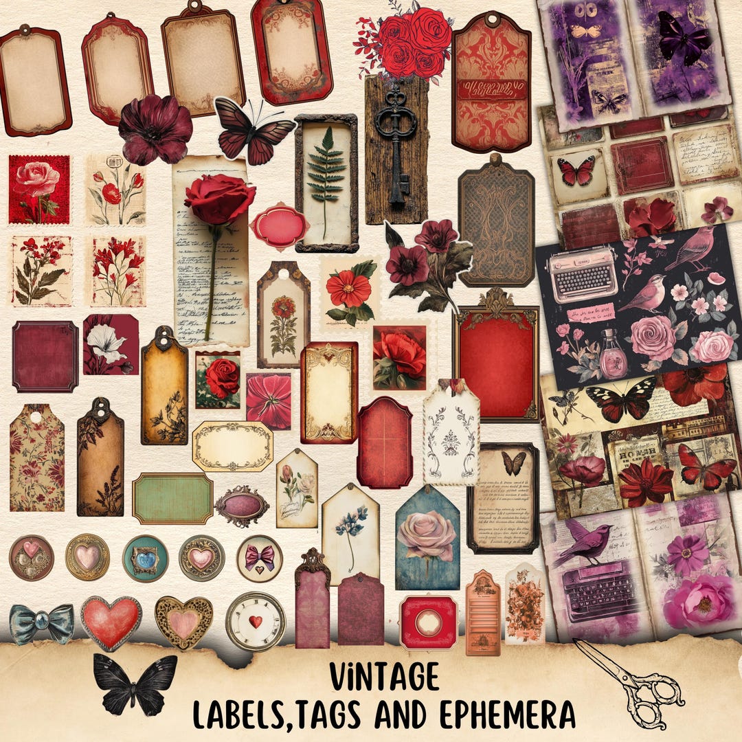 Vintage Labels Ephemera Kit, Printable Junk Journal Embellishments ...