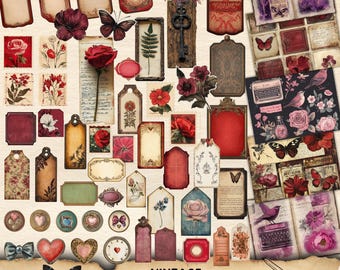 Vintage labels Ephemera-kit, afdrukbare junk-journaalversieringen (digitale download)