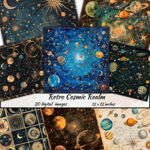 Papiers numériques célestes, arrière-plan cosmique, feuille de collage astrologie, éphémères imprimables lune, kit de journal indésirable lunaire, kit de scrapbooking étoiles