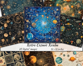 Retro Cosmic Realm Digital Paper magic Celestial background Gothic collage sheet scrapbooking cards ephemera Lunar Whispers Junk Journal Kit