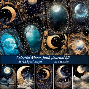 Moon Junk Journal Kit, Astronomie Lunar, Celestial Digital Paper, Celestial Moon Journal Bundle, Lunar Scrapbook Kit, Mondphasen Ephemera
