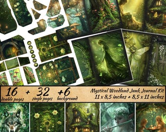 Kit de diario de hadas, collage de hadas de fantasía imprimible, papel digital de hadas, álbumes de recortes, efímeras del bosque encantado, etiquetas, bolsillo