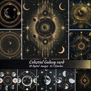 Papel digital Celestial Galaxy, baixe papel de scrapbook para impressão da lua, papéis de scrapbook Galaxy imprimíveis, decupagem digital cartão celestial