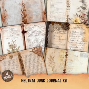 Neutral Junk Journal Kit, Vintage stained Pages, Rustic background, Shabby Chic, Rustic Textures Mixed Media collage sheet, Scrapbooking Kit