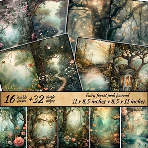 Feenwald Junk Journal Bundle, sofortiger Download, digitales Scrapbook Papier, Fantasy Collage Sheets, verzaubertes Königreich, Fairy Journal Kit