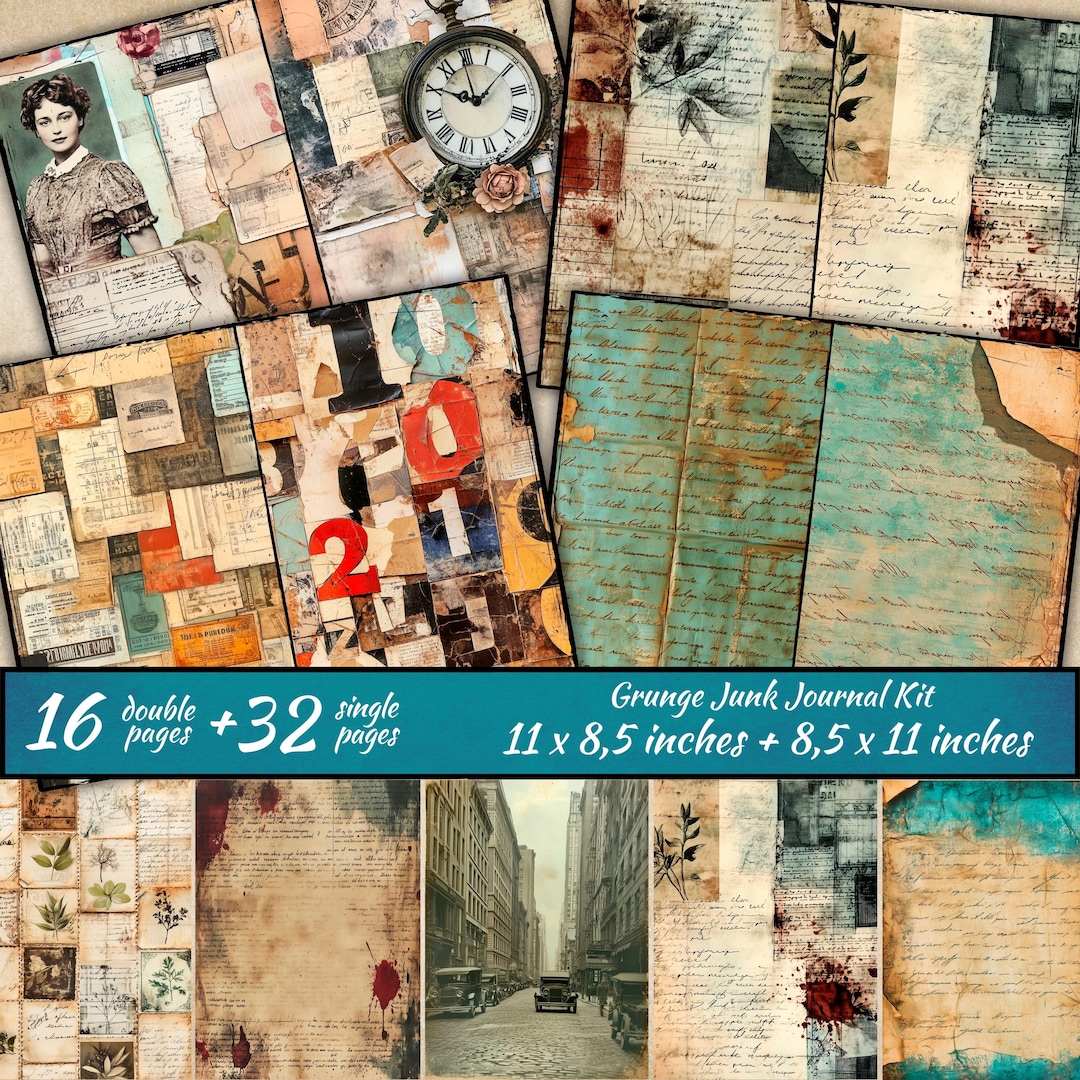 Grunge Junk Journal Kit, Distressed Paper Printable, Collage Sheet ...