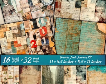 Grunge Junk Journal Kit, Distressed Paper Printable, Collage Sheet,Vintage Neutral Tone, Industrial Grunge, Printable Grungy Scrapbook Pages