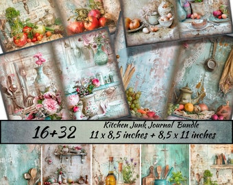 Diario di cucina stampabile, pagina di diario di cucina vintage, kit di carta per scrapbooking shabby chic, libro di cucina stampabile, carta digitale per cottura