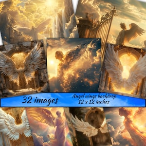 Fondo de alas de ángel, fondos digitales de alas de ángel, puerta del cielo, fondo del cielo, alas de hada imprimibles, diario de hadas
