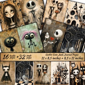 Gothic Cute Junk Journal Page, Nightmare Papers afdrukbaar, eigenzinnig digitaal beeld, Gothic Ephemera, Gothic Junk Journal afdrukbaar, eigenzinnig cadeau