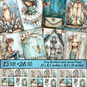 Páginas de diario basura del bosque de hadas, kit de diario basura del bosque encantado, scrapbooking, papel imprimible, collage digital, fantasía, bosque mágico