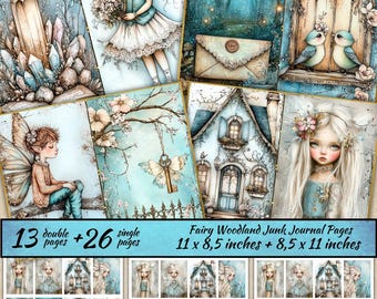 Fairy Woodland Junk Journal Pages, Enchanted Forest Junk journal kit, scrapbooking, Printable Paper, Digital Collage, fantasy, Magic Forest