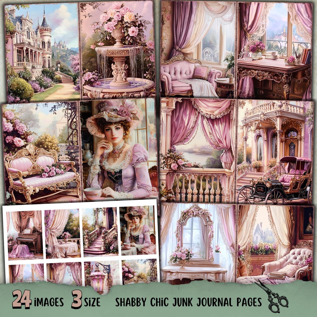 Shabby Chic Junk Journal Pages, Victorian Scrapbook Kit, Romantic ...