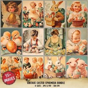 Vintage ATC Osterkarten Bundle, Hasen Eier ATC Postkarte, Frühling Seiten, Retro Papier Printable, Papierhandwerk, Junk Journal Seite, Ostern Ephemera