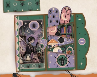 Halloween Folio Kit Printable, Spider Ephemera, Halloween Tags, Page Pockets, Autumn Scrapbook Digital Download