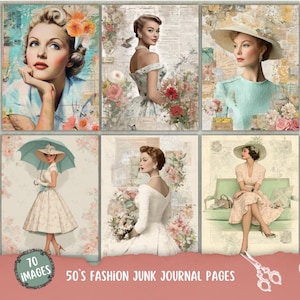 50s Fashion Junk Journal Pages, Doll Journaling, Retro Women Lady Fussy Cut, Digital Ephemera, Junk Journal Image, Scrapbook Kit Card Making