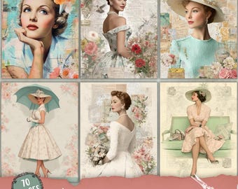 1950s Fashion Junk Journal Pages: Retro Women Ephemera (Digital Download, PDF