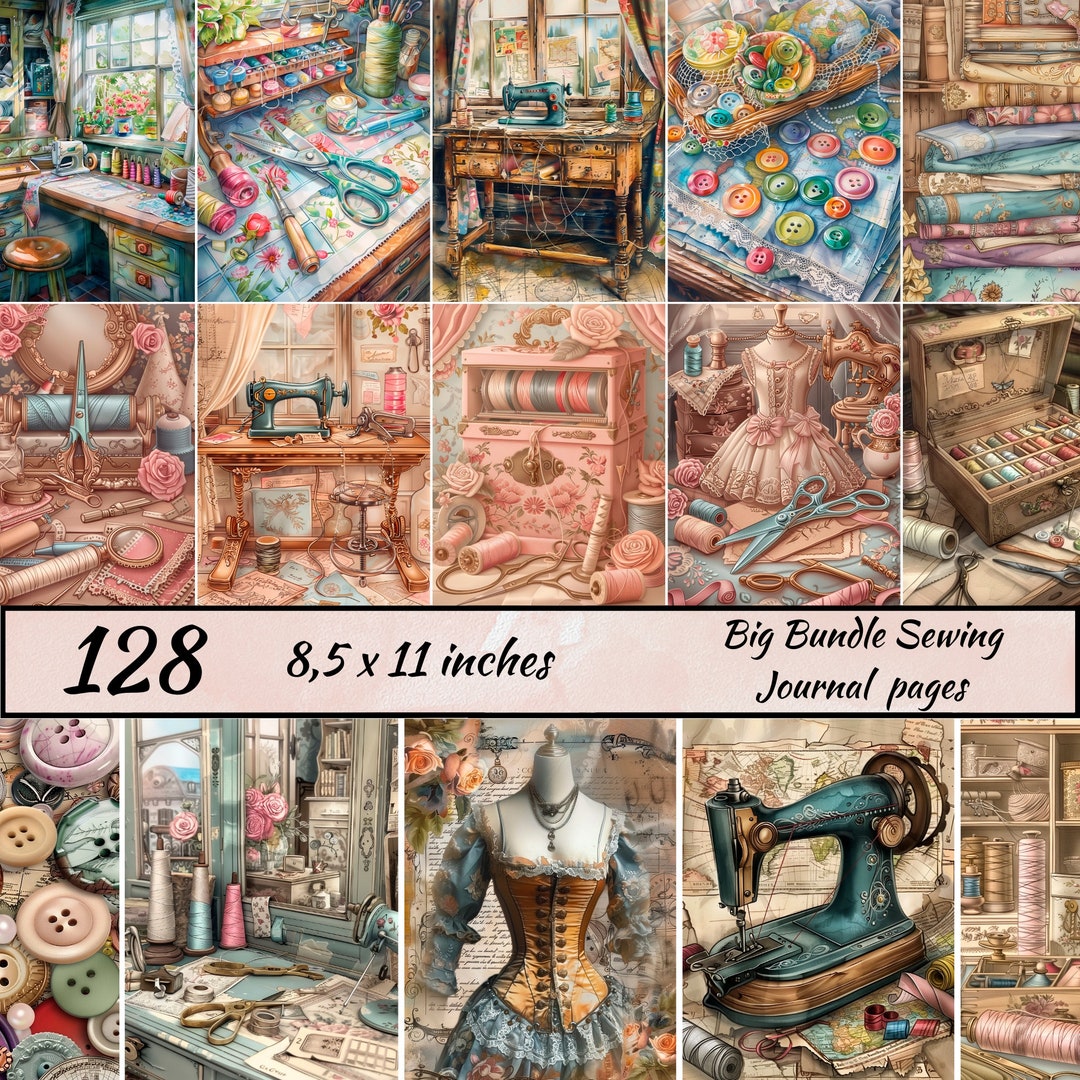 Sewing Junk Journal Pages, Scrapbook Paper Kit, Seamstress Printable, Lace Collage Sheet, Sewing ...
