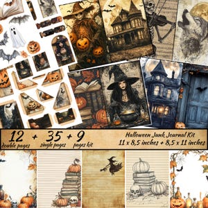 Halloween Junk Journal Folio Kit, Gothic Junk Journal, Spooky junk journal, Creepy Digital Ephemera, Tags, Pocket, Halloween Printable