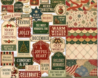 Christmas words Labels Printable, Vintage Labels Antique Stickers Holidays Junk journal