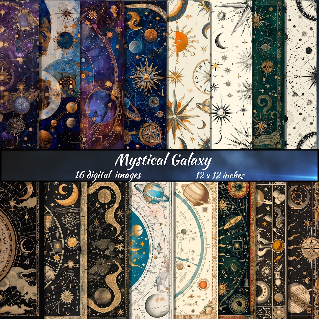 Mystical Galaxy Digital Paper, Download Moon Printable Scrapbook Paper ...