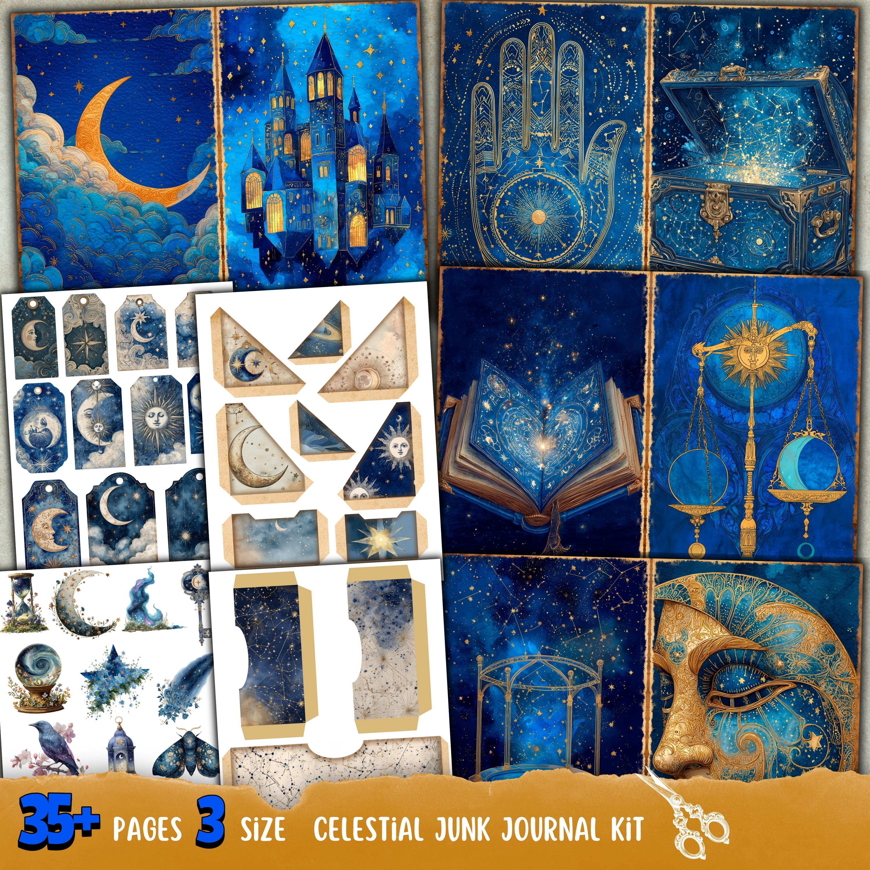 Celestial Junk Journal Kit, Stars Scrapbook Paper, Cosmic Mystical ...