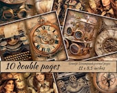 Grunge Steampunk journal pages, Steampunk  Ephemera, Grunge art, Steampunk Collage PaperPack, Industrial Printable, Mechanical Scrapbook Kit