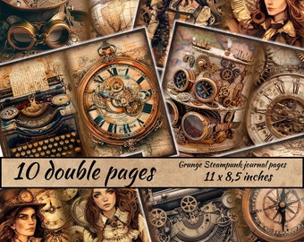 Grunge Steampunk Journal Seiten, Steampunk Ephemera, Grunge Kunst, Steampunk Collage PaperPack, Industrielles Druckbares, Mechanisches Scrapbook Kit