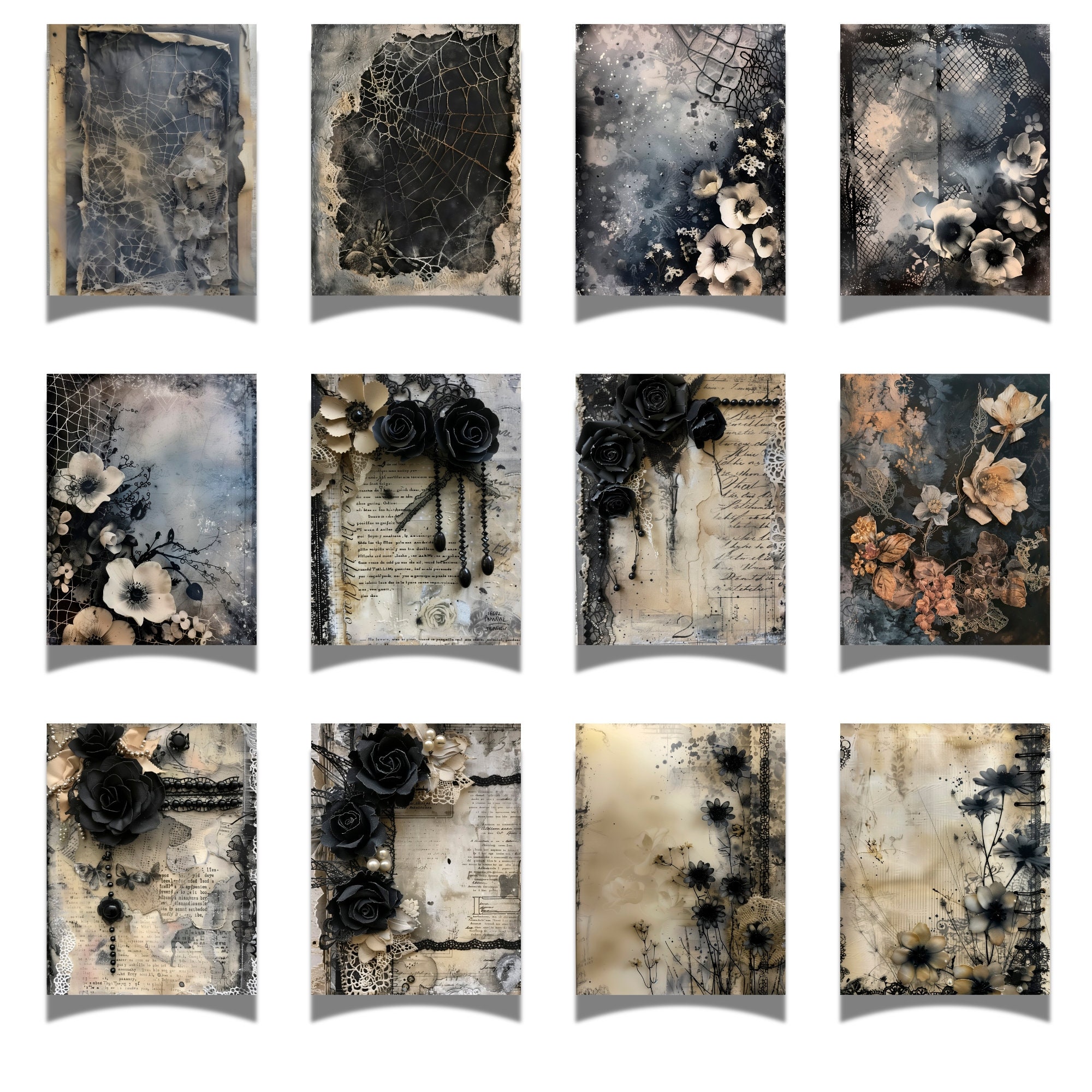 Black Lace Junk Journal Bundle, Gothic Fabric Scrapbook Page, Mixed ...