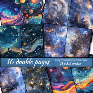 Fee Mond Junk Journal Seiten, Astronomie Lunar, himmlische digitales Papier, Fantasy digitaler Download Mondlicht Wald kosmische druckbare Ephemera