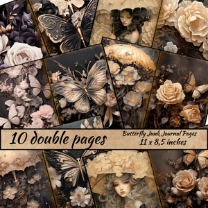 Pages de carnet papillon, papier de scrapbooking floral, feuille de collage imprimable, journal éphémères fleurs, téléchargement immédiat, éphémères de jardin